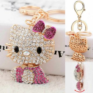 Pink Hello Kitty Key Chain Crystal 3d Ring Car Purse Wallet Bag Decor