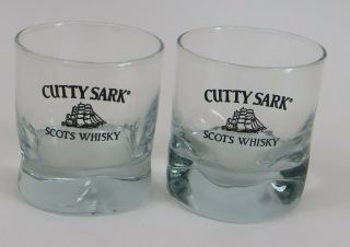 Set Of 2 Cutty Sark Scots Whisky Ship Logo Rocks Glasses Lowball Scotch 6oz