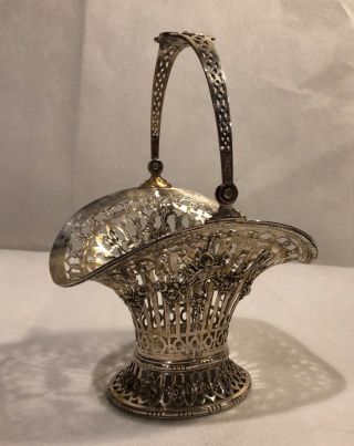 C.  1900s Fancy Flower Gardens Candy Basket Reticulated 800 Silver 4.  8 Troy Ozs
