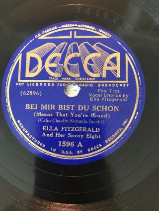 Ella Fitzgerald & Savoy 8 Bei Mir Bist Du Schön 10 " 78 Jazz Record Decca 1596 E -