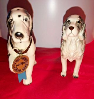 2 Vintage Ceramic Napco Napcoware Pointer Dogs Champion Tag Figurine