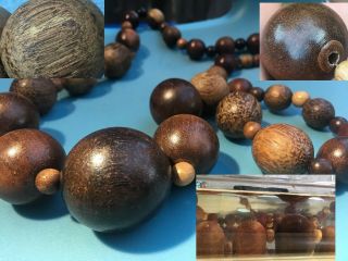 Vintage Asian Chinese Agarwood Sandalwood Wood Bead Necklace 120 Grams Some Sink