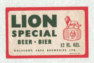 Beer Label - South Africa - Lion Special Beer - Ohlsson 