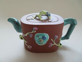 Old Signed,  Chinese Yixing Yi Xing Zisha Enameled Teapot Tea Pot - - - -