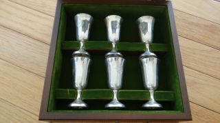Vintage Set Of 6 Wallace Sterling Silver Cordial Cups Shot Glasses & Tray 2