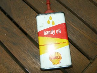 Vintage 4 Oz Shell Oil Tin Household Oil Handy Oiler Oil Can