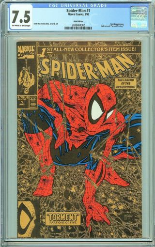 Spider - Man 1 Cgc 7.  5 Ow To White Pages 2039484002 Gold Edition 1990