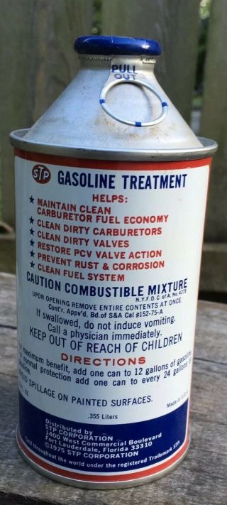 Vtg STP Gas Treatment Cone Top metal Tin can advertising petrol 12 oz full can 4