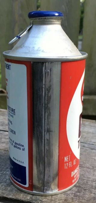 Vtg STP Gas Treatment Cone Top metal Tin can advertising petrol 12 oz full can 5