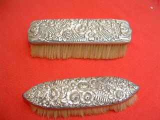 Antique Tiffany Dresser / Vanity Set 2 Brushes - Sterling Silver Repousse