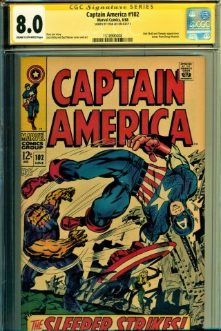 Captain America 102 Cgc 8.  0 Ss Signed By Stan Lee Kirby Art Red Skull