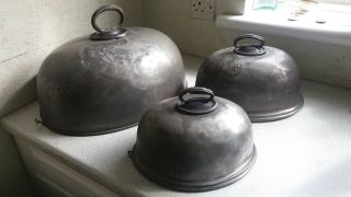 Set Of 3 Graduated Pewter Meat / Food Cover Domes James Dixon & Sons