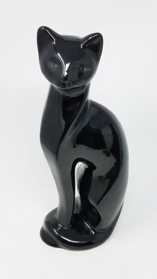 Vintage Black Cat Ceramic Statue Figurine Mid Century Modern 12” Art Mark Japan