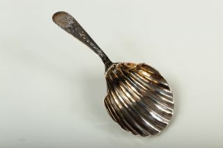 Antique Georgian Silver 18th Century Bright Cut Shell Caddy Spoon 1787