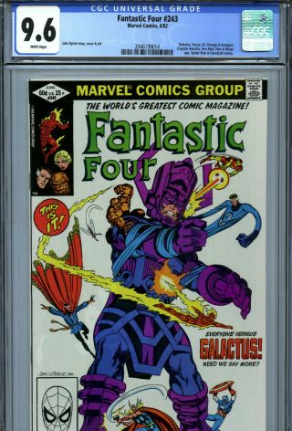 Fantastic Four 243 (1982) Marvel Cgc 9.  6 White Pages Galactus Terrax Dr Strange