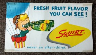 Rare 1950s Squirt Soda Litho Poster Sign.  Nos &