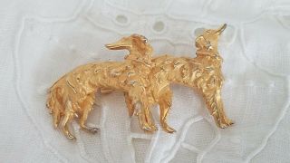 Vintage Metal Dog Pin Broach Russian Borzoi Hounds Wolfhound Afghan Gold Pin