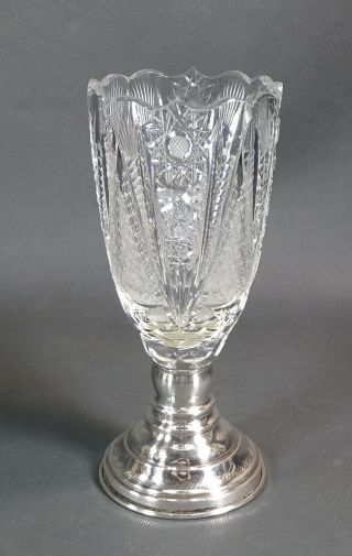 Antique Austro - Hungary Crystal Glass Sterling Silver Base Trophy Cup Award Vase