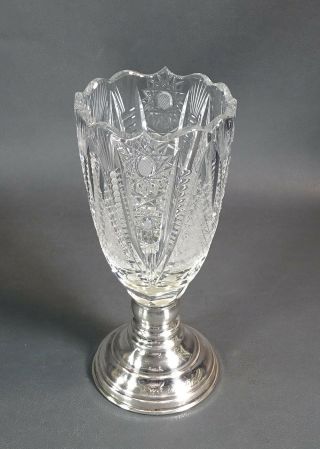 Antique Austro - Hungary Crystal Glass Sterling Silver Base Trophy Cup Award Vase 3