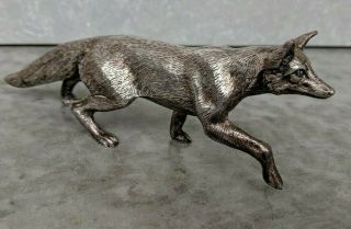 Antique Silver Plated Fox Figure Desk Mantle Display Figurine