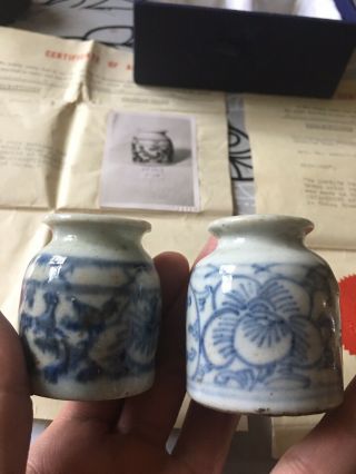 Two Antique Chinese Porcelain Miniature Water Pot 1800s With Export Paper