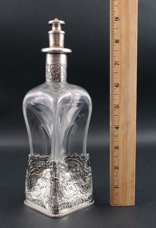 Antique Victorian Hand Blown Glass 800 Continental Silver Decanter Pinch Bottle