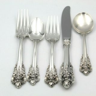 5 Piece Wallace Grande Baroque Flatware Place Setting Sterling Silver 6322