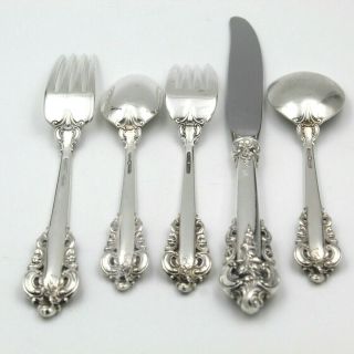 5 PIECE WALLACE GRANDE BAROQUE FLATWARE PLACE SETTING STERLING SILVER 6322 2