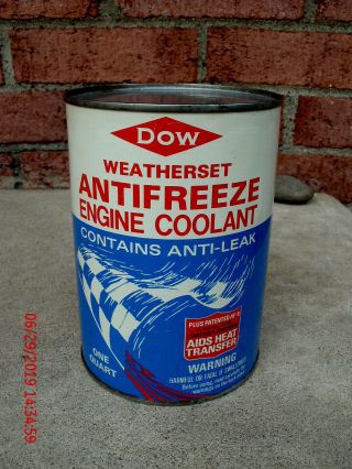 Vintage Dow Metal Quart Anti Freeze Oil Can - 1970