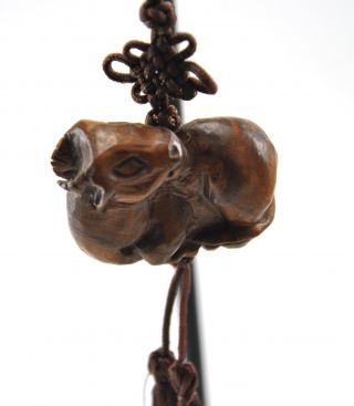 Vintage Goat Lamb Boxwood Natural Wood Hand Carved Figurine Charm Hanging