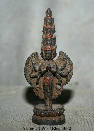 3.  4 " Old Tibet Bronze Painting Stand 1000 Arms Avalokiteshvara Of Goddess Statue