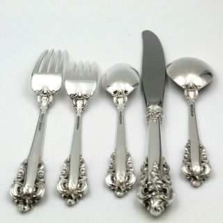 5 PIECE WALLACE GRANDE BAROQUE FLATWARE PLACE SETTING STERLING SILVER 6321 2