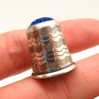 Antique Victorian 925 Sterling Silver Blue Enamel Collectible Handmade Thimble