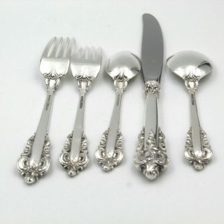 5 PIECE WALLACE GRANDE BAROQUE FLATWARE PLACE SETTING STERLING SILVER 6318 2