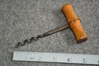 Vintage / Antique Grooved Worm Corkscrew.  Fruit Wood[?] Handle Detailing