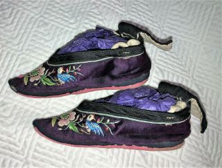 Antique Pair Chinese Ebroidered Lotus Shoes Bound Feet Slippers Embroidery 3