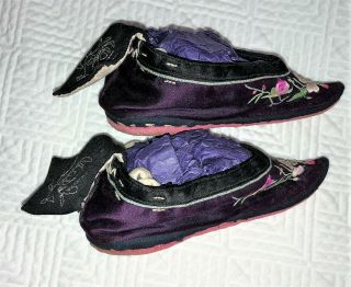 Antique Pair CHINESE EBROIDERED LOTUS SHOES BOUND FEET slippers embroidery 3 2
