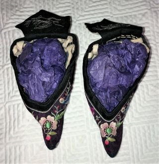 Antique Pair CHINESE EBROIDERED LOTUS SHOES BOUND FEET slippers embroidery 3 3