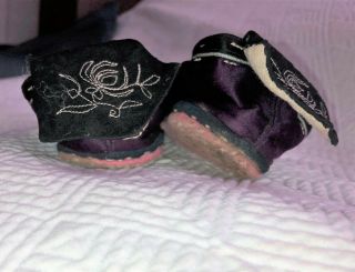 Antique Pair CHINESE EBROIDERED LOTUS SHOES BOUND FEET slippers embroidery 3 4