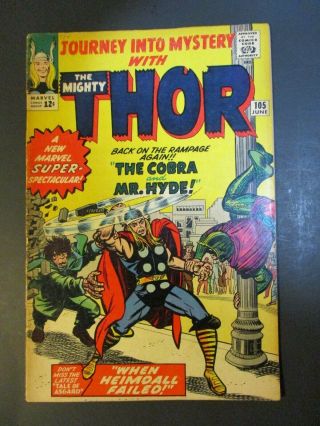 Marvel Comics Journey Into Mystery 105 W/ Thor And Cobra 1964 Vintage Old Comic