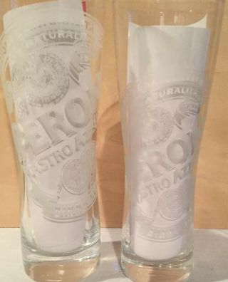 PERONI Beer Glasses Set Of 2 (1) -.  3l & (1) -.  2l.  Two Sizes Of Etched Glassware 4