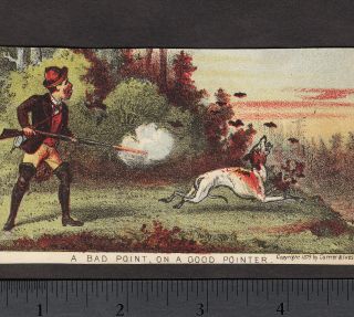 Over 130 Yrs Old 1879 Currier & Ives Bird Hunting Sport Comic Pointer Dog Card