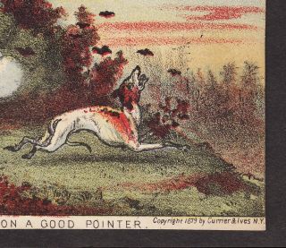 over 130 yrs old 1879 Currier & Ives Bird Hunting Sport Comic Pointer Dog Card 2