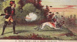 over 130 yrs old 1879 Currier & Ives Bird Hunting Sport Comic Pointer Dog Card 4