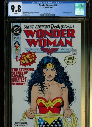 Wonder Woman 63 Cgc 9.  8 | Dc 1992 | Deathstroke Appearance.