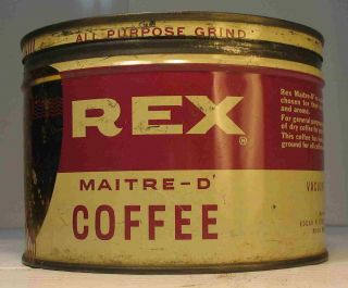 Vintage Rex Maitre - D Tin Coffee Can With Lid