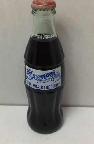 Atlanta Braves Baseball 1995 World Series Champions Coca Cola Coke Bottle Full
