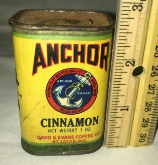 Antique Anchor Cinnamon Spice Tin Vintage David G Evans Coffee Co Can St Louis