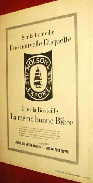 1955 Molson Export Ale - The Label Ad In French