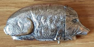 Silver Plate Vintage Victorian Antique Boar Design Vesta Case / Match Safe Box